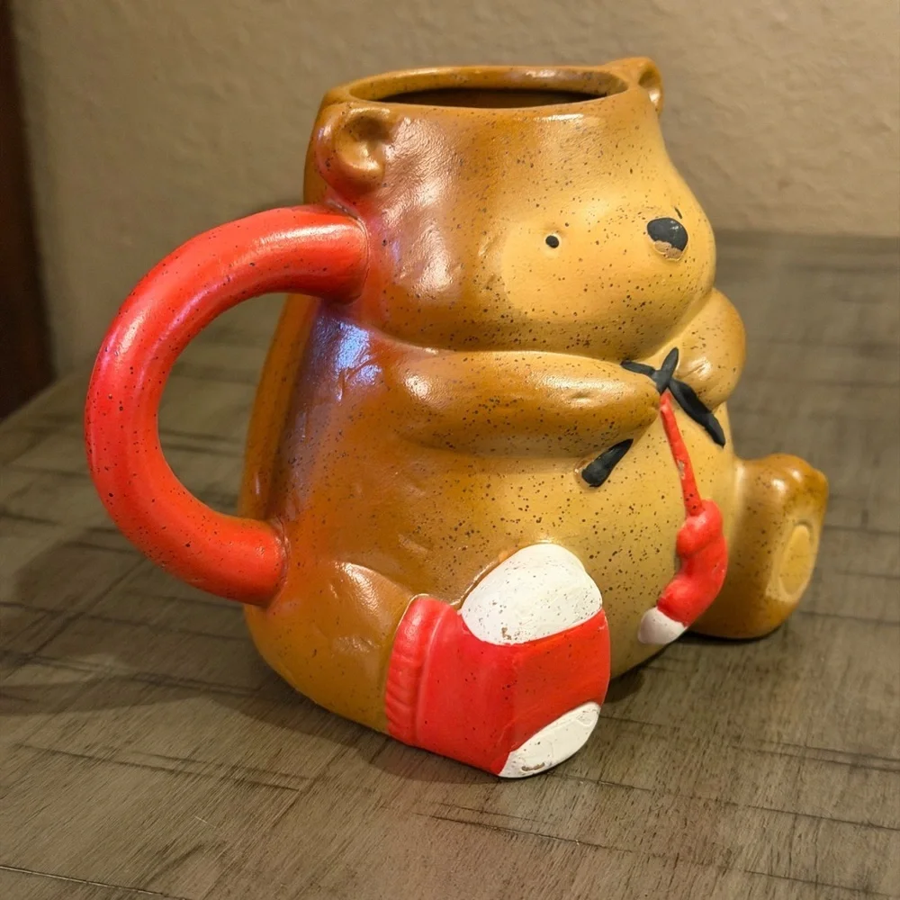 PPAPER SOURCE Christmas Bear Stonewear Coffee Mug Brown Red